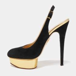 Pre Owned Charlotte Olympia Black Suede Dolly Slingback Pumps Size 40