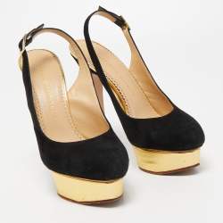 Charlotte Olympia Black Suede Dolly Slingback Pumps Size 40