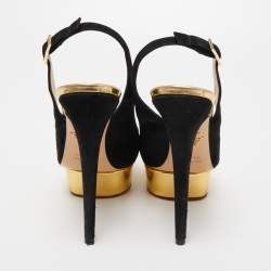 Pre Owned Charlotte Olympia Black Suede Dolly Slingback Pumps Size 40
