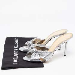 Charlotte Olympia Silver Fabric Knot Sandals Size 40