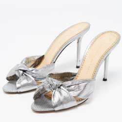 Charlotte Olympia Silver Fabric Knot Sandals Size 40