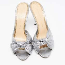 Charlotte Olympia Silver Fabric Knot Sandals Size 40