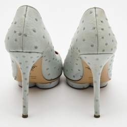 Charlotte Olympia Light Blue Embossed Ostrich Leather Debbie Pumps Size 39