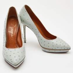 Charlotte Olympia Light Blue Embossed Ostrich Leather Debbie Pumps Size 39