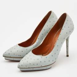 Charlotte Olympia Light Blue Embossed Ostrich Leather Debbie Pumps Size 39