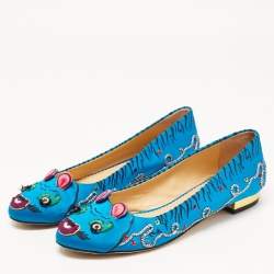 Charlotte Olympia Multicolor Satin Crouching Tiger Loafers Size 41
