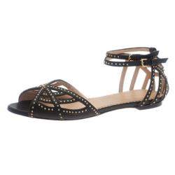 Charlotte Olympia Black Studded Leather Octavia Strappy Sandals Size 35.5