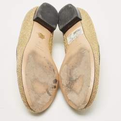 Charlotte Olympia Gold/Black Lurex Fabric and Patent Leather Kitty Ballet Flats Size 36