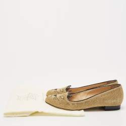 Charlotte Olympia Gold/Black Lurex Fabric and Patent Leather Kitty Ballet Flats Size 36