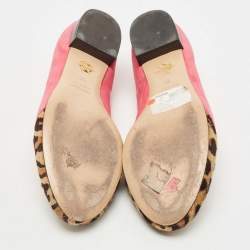 Charlotte Olympia Pink/Brown Suede and Calf Hair Smoking Loafers Size 36