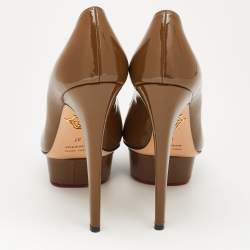 Pre Owned Charlotte Olympia Olive Green Patent Leather Peep Toe Platform Pumps Size 37