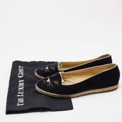 Pre Owned Charlotte Olympia Black Velvet Kitty Espadrille Flats Size 39