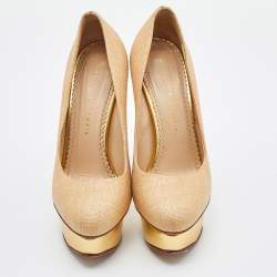 Charlotte Olympia Beige Raffia Platform Pumps Size 38