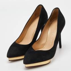 Charlotte Olympia Black Suede Dotty Platform Pumps Size 36