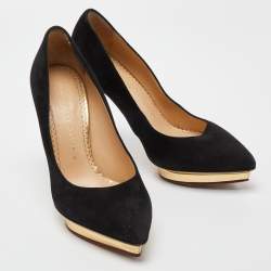 Charlotte Olympia Black Suede Dotty Platform Pumps Size 36