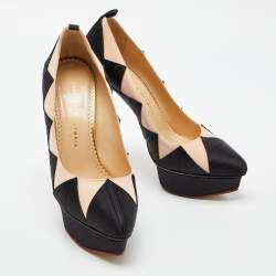 Pre Owned Charlotte Olympia Black/Pink Satin Platform Pumps Size 39.5