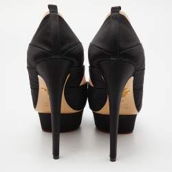 Pre Owned Charlotte Olympia Black/Pink Satin Platform Pumps Size 39.5