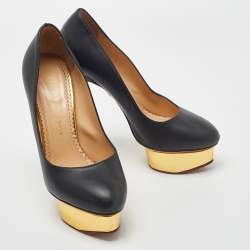 Charlotte Olympia Black Leather Dolly Platform Pumps Size 38