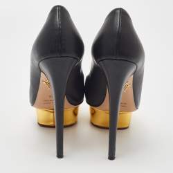 Charlotte Olympia Black Leather Dolly Platform Pumps Size 38