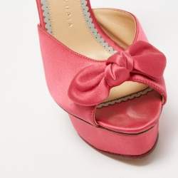 Charlotte Olympia Pink Satin Serena Bow Ankle Strap Platform Sandals Size 38