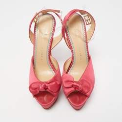 Charlotte Olympia Pink Satin Serena Bow Ankle Strap Platform Sandals Size 38