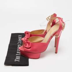 Charlotte Olympia Pink Satin Serena Bow Ankle Strap Platform Sandals Size 38