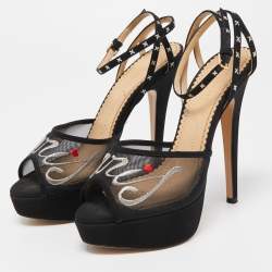 Charlotte Olympia Black Mesh and Canvas Platform Sandals Size 36.5