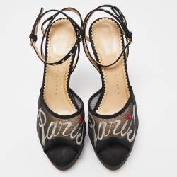 Charlotte Olympia Black Mesh and Canvas Platform Sandals Size 36.5