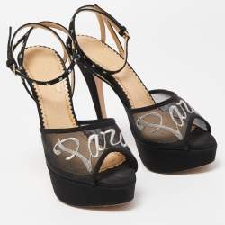 Charlotte Olympia Black Mesh and Canvas Platform Sandals Size 36.5