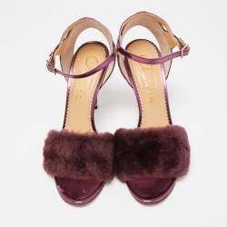 Charlotte Olympia Tricolor Fur and Glitter Caress Me Ankle Strap Sandals Size 41