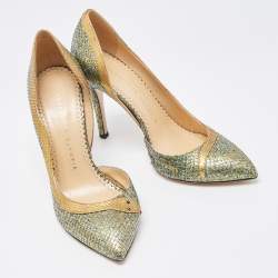 Pre Owned Charlotte Olympia Metallic Snakeskin D'orsay Pump Size 36