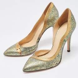 Pre Owned Charlotte Olympia Metallic Snakeskin D'orsay Pump Size 36