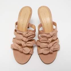 Charlotte Olympia Light Pink Leather Blyton Bow Slide Sandals Size 40