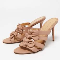 Charlotte Olympia Light Pink Leather Blyton Bow Slide Sandals Size 40