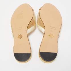 Pre Owned Charlotte Olympia White Mesh and Textured Leather Flat Slides Size 36