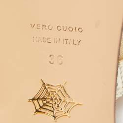 Pre Owned Charlotte Olympia White Mesh and Textured Leather Flat Slides Size 36