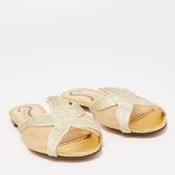 Pre Owned Charlotte Olympia White Mesh and Textured Leather Flat Slides Size 36