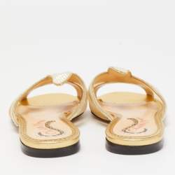 Pre Owned Charlotte Olympia White Mesh and Textured Leather Flat Slides Size 36