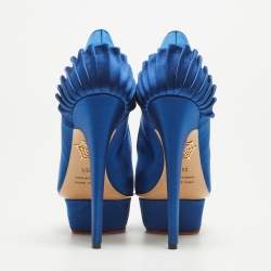مملوكة مسبقًا Charlotte Olympia Blue Satin Paloma Platform Pumps Size 36.5