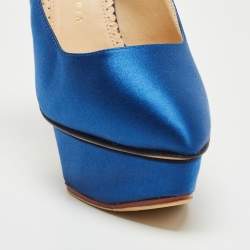 مملوكة مسبقًا Charlotte Olympia Blue Satin Paloma Platform Pumps Size 36.5