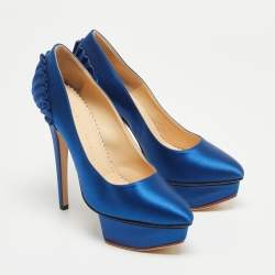 مملوكة مسبقًا Charlotte Olympia Blue Satin Paloma Platform Pumps Size 36.5