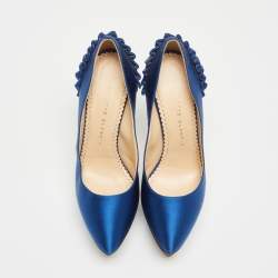 مملوكة مسبقًا Charlotte Olympia Blue Satin Paloma Platform Pumps Size 36.5
