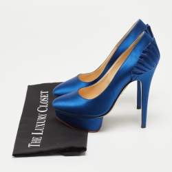 مملوكة مسبقًا Charlotte Olympia Blue Satin Paloma Platform Pumps Size 36.5