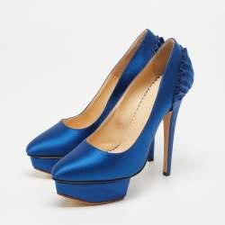 مملوكة مسبقًا Charlotte Olympia Blue Satin Paloma Platform Pumps Size 36.5