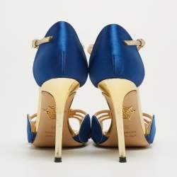مملوكة مسبقًا Charlotte Olympia Gold/Blue Satin and Leather Pumps Size 36