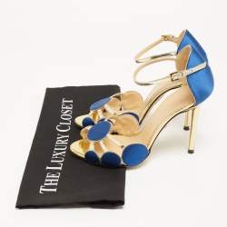مملوكة مسبقًا Charlotte Olympia Gold/Blue Satin and Leather Pumps Size 36