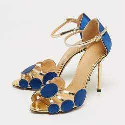مملوكة مسبقًا Charlotte Olympia Gold/Blue Satin and Leather Pumps Size 36
