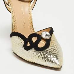 Charlotte Olympia Black/Gold Suede and Leather Ankle Strap Pumps Size 36