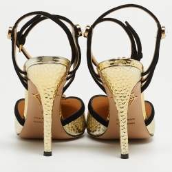 Charlotte Olympia Black/Gold Suede and Leather Ankle Strap Pumps Size 36