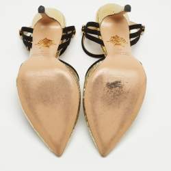 Charlotte Olympia Black/Gold Suede and Leather Ankle Strap Pumps Size 36